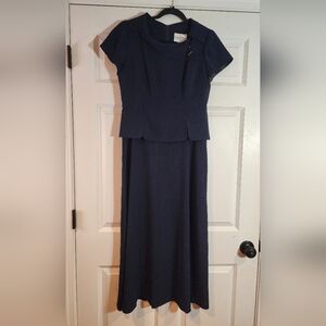 Danny & Nicole Navy Blue Maxi Peplum Short Sleeve Dress Size 8